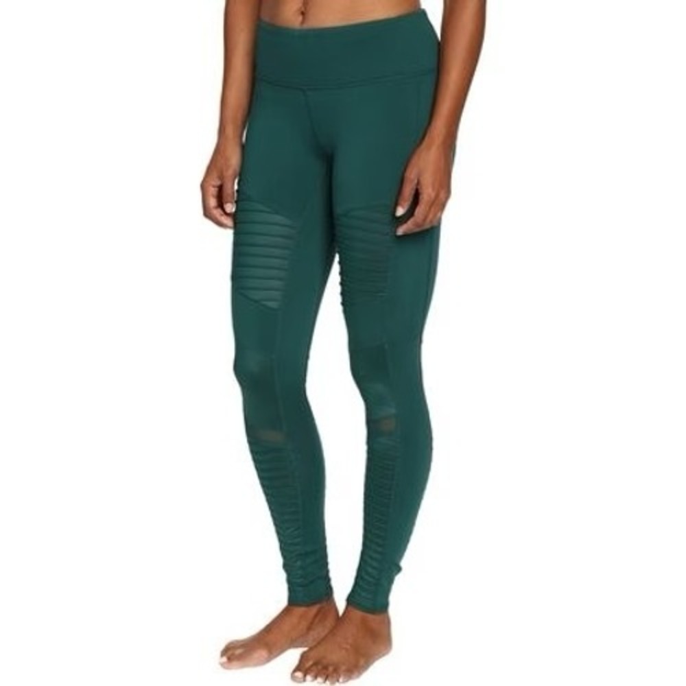 Alo Yoga Moto Leggings Womens Medium Hunter Green High Waist Pleated Biker